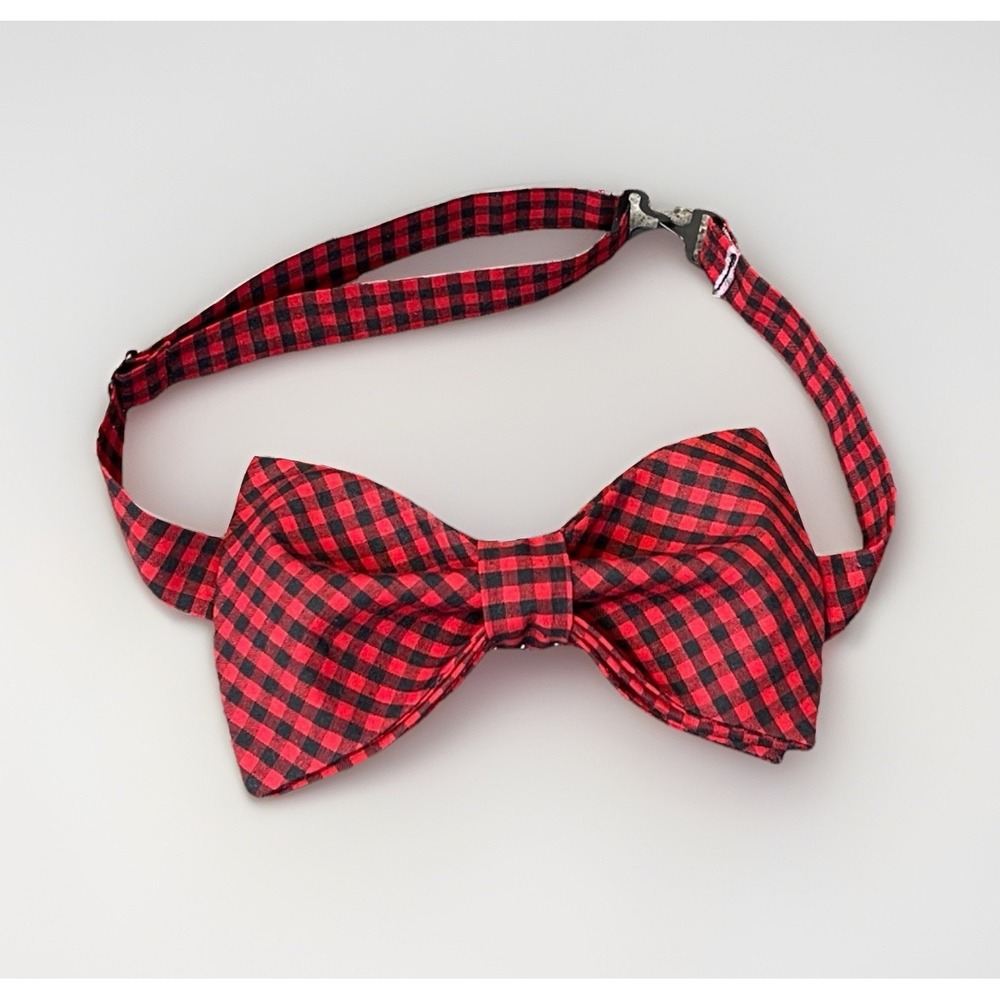 NEW Custom Mens Gingham Bow Tie Pre-tied Adjustable Gift 4‎ Him Black/Red Check